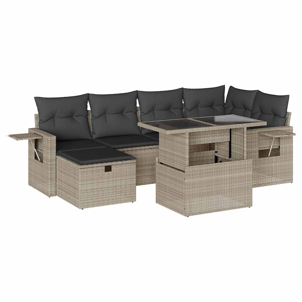 7 részes világosszürke polyrattan kerti ülőgarnitúra párnákkal
