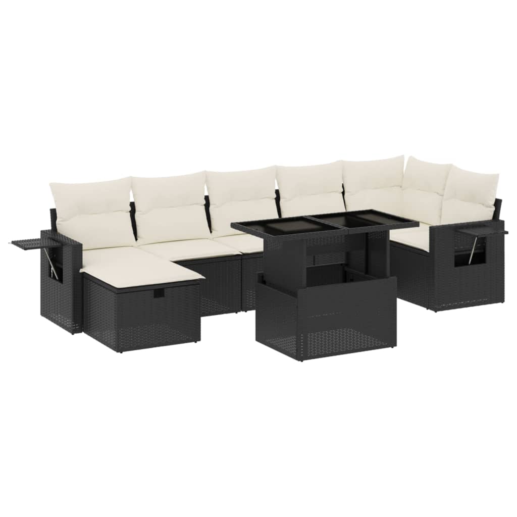 8 részes fekete polyrattan kerti ülőgarnitúra párnákkal