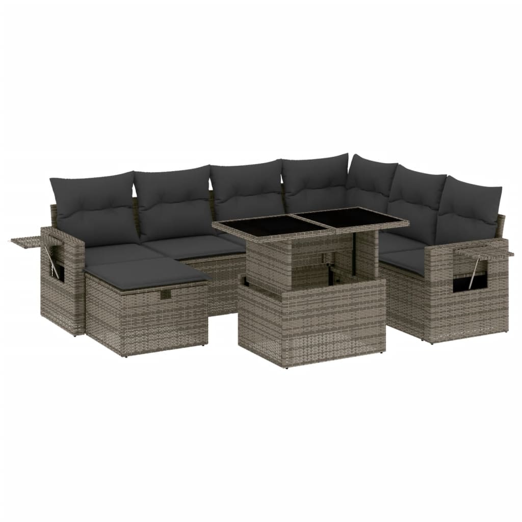 8 részes szürke polyrattan kerti ülőgarnitúra párnákkal