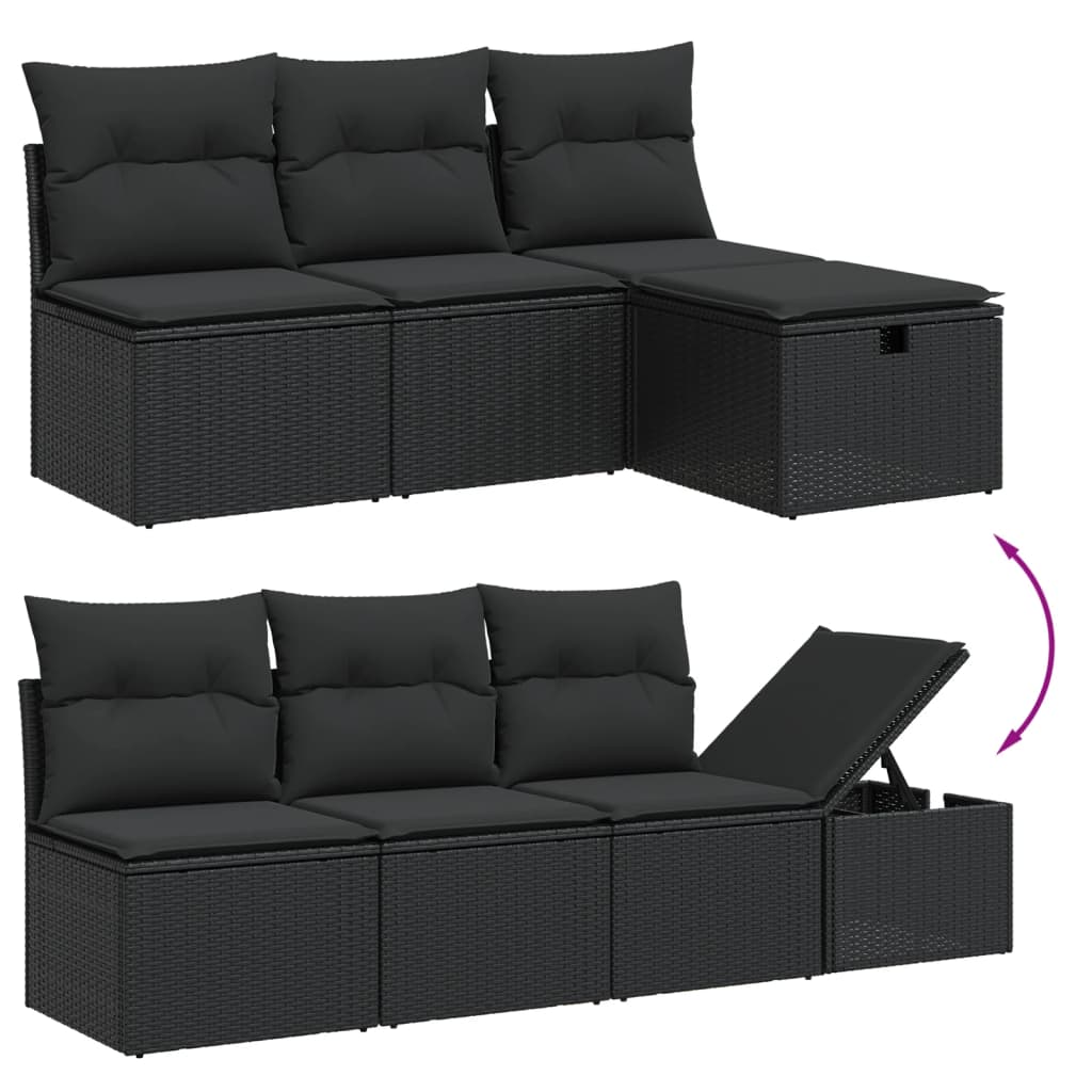 9 részes fekete polyrattan kerti ülőgarnitúra párnákkal