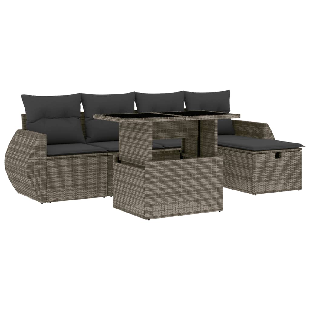 6 részes szürke polyrattan kerti ülőgarnitúra párnákkal