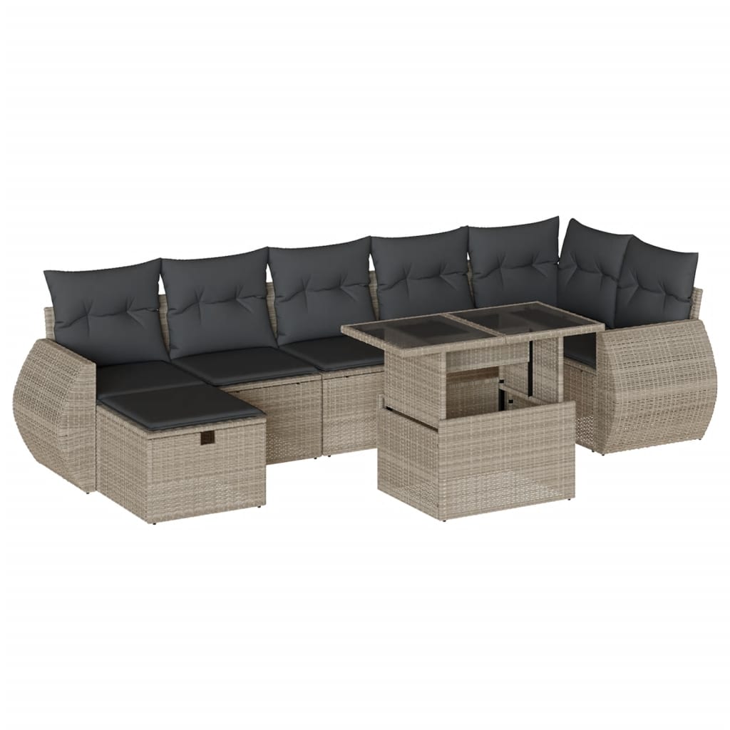 8 részes világosszürke polyrattan kerti ülőgarnitúra párnával