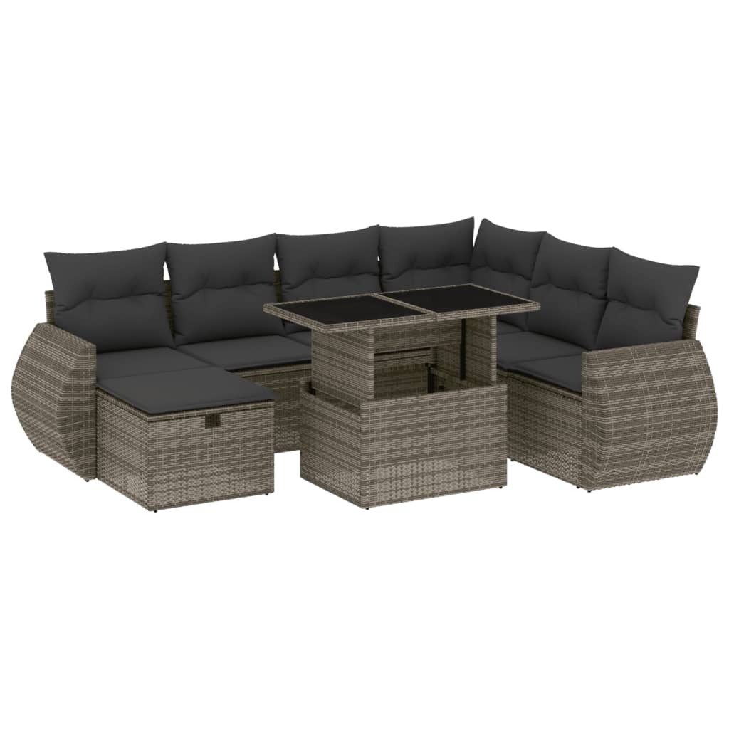 8 részes szürke polyrattan kerti ülőgarnitúra párnákkal