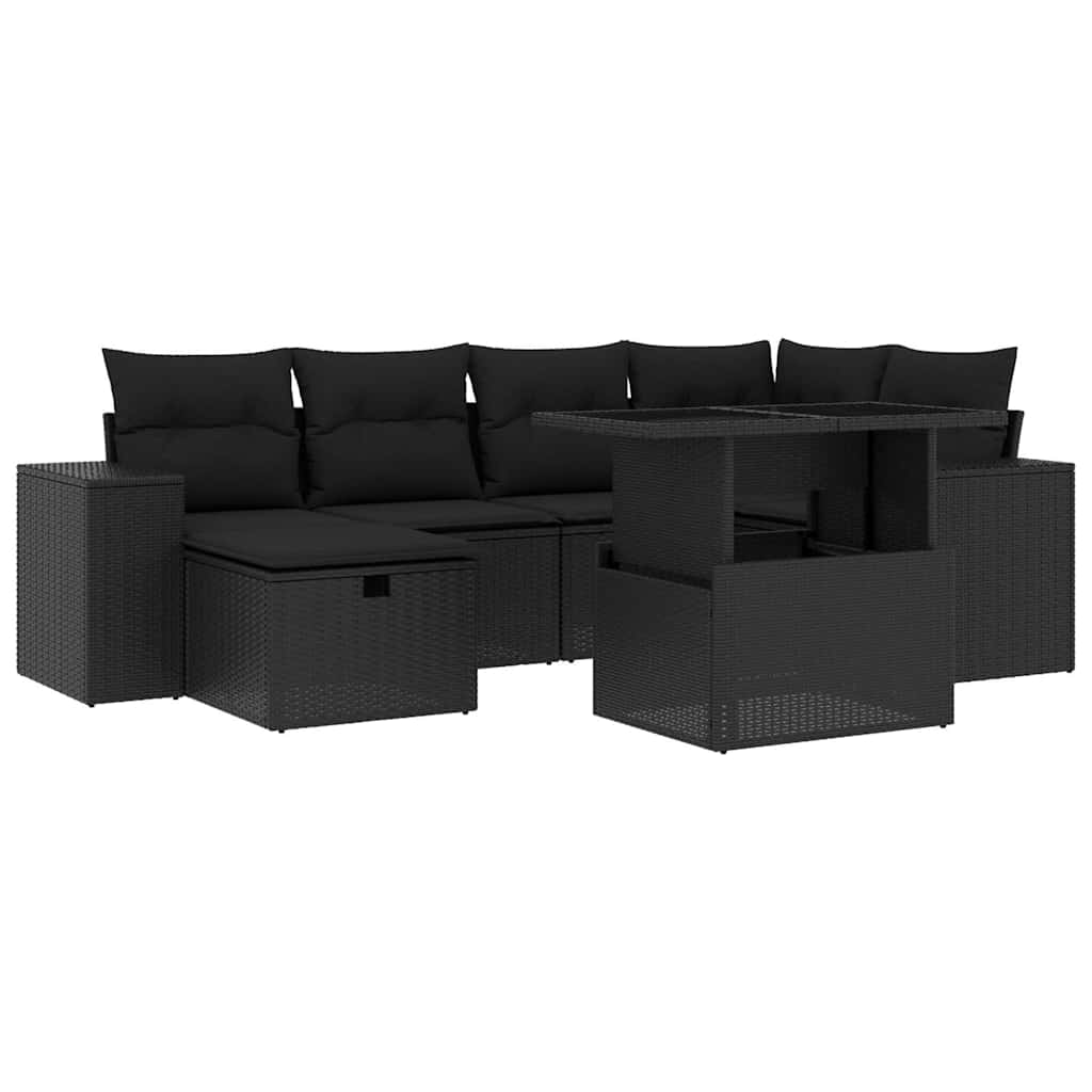 7 részes fekete polyrattan kerti ülőgarnitúra párnával