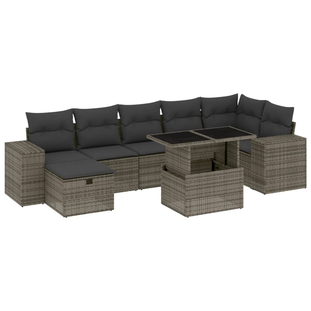 8 részes szürke polyrattan kerti ülőgarnitúra párnákkal