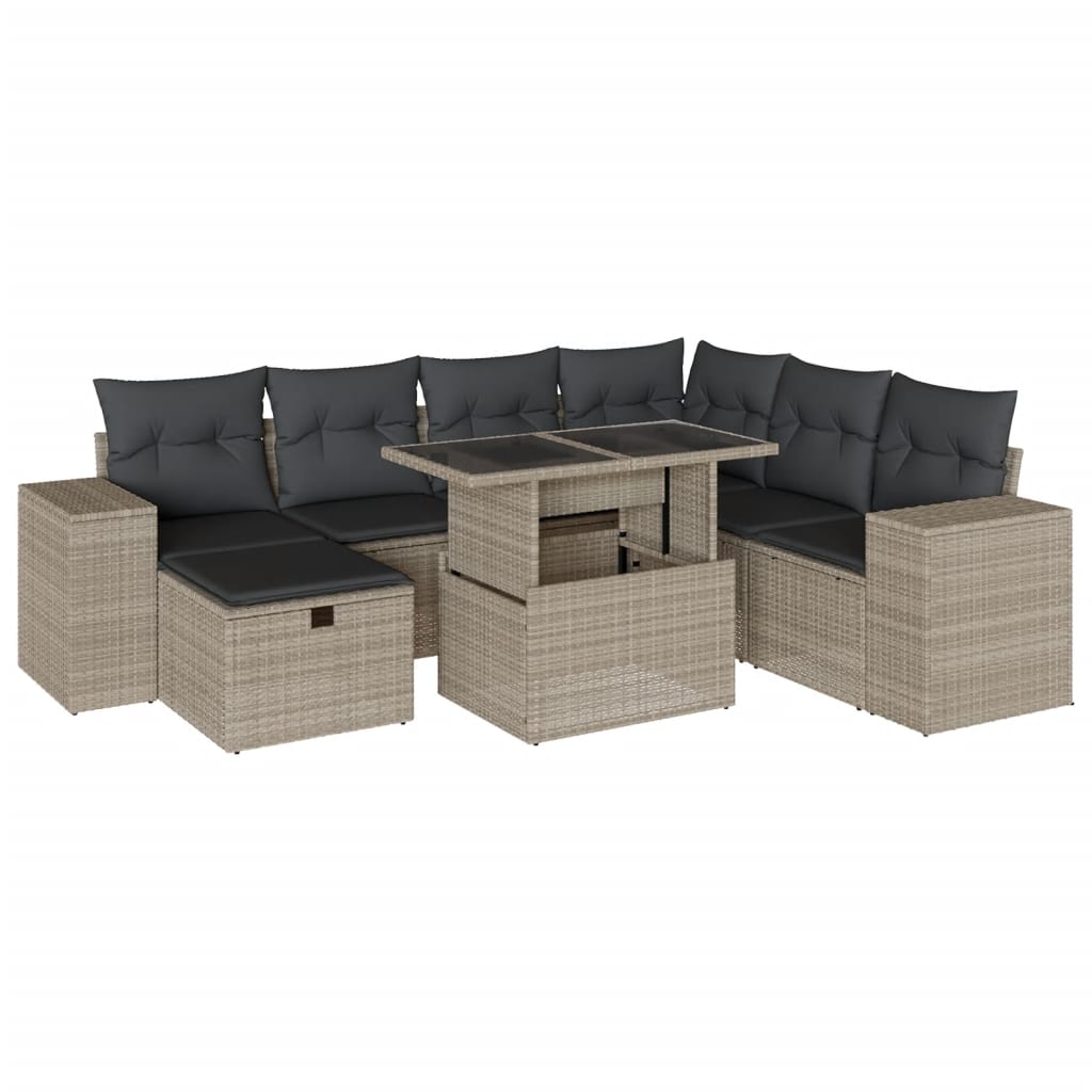 8 részes világosszürke polyrattan kerti ülőgarnitúra párnával