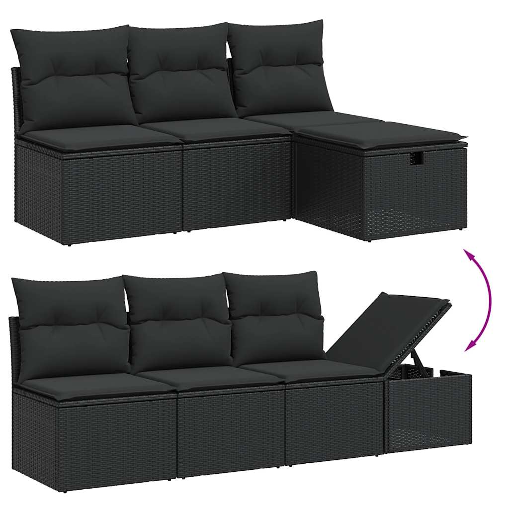 9 részes fekete polyrattan kerti ülőgarnitúra párnákkal