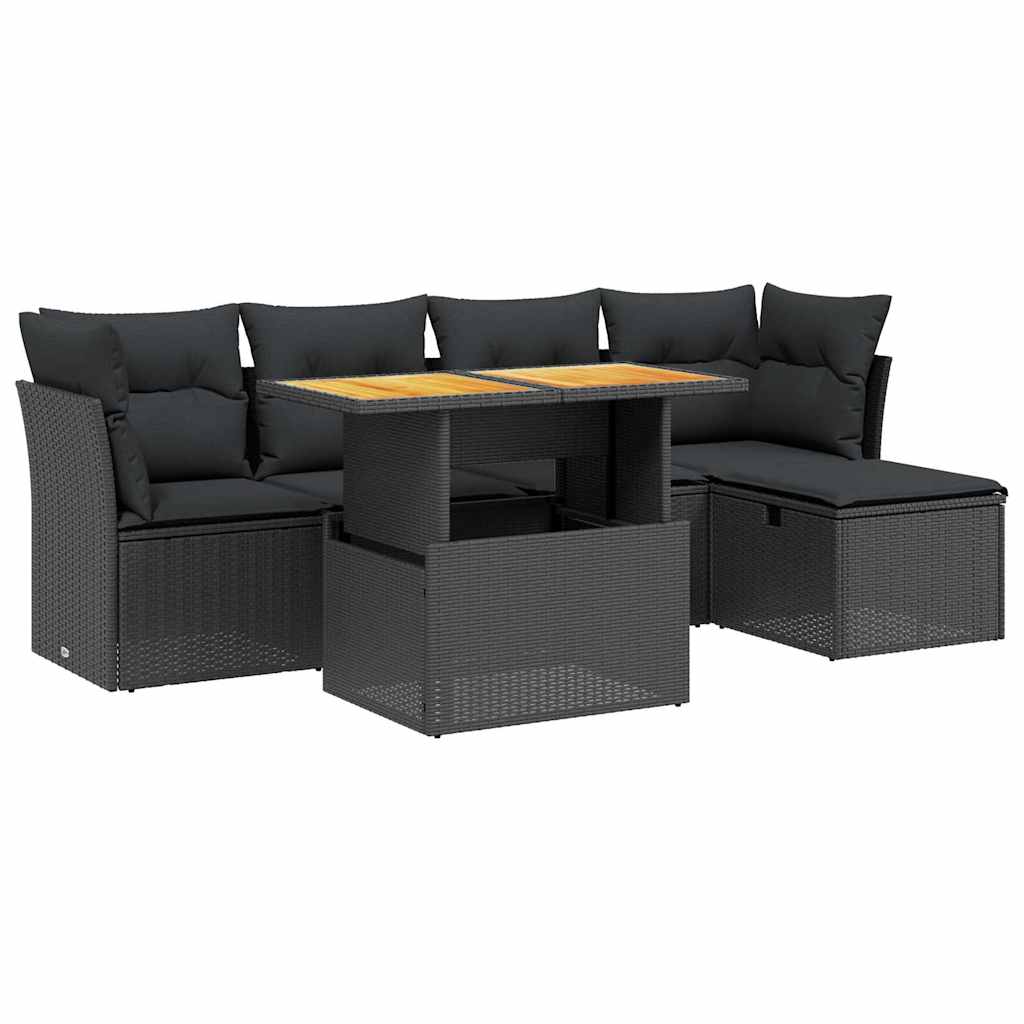 6 részes fekete polyrattan kerti ülőgarnitúra párnákkal