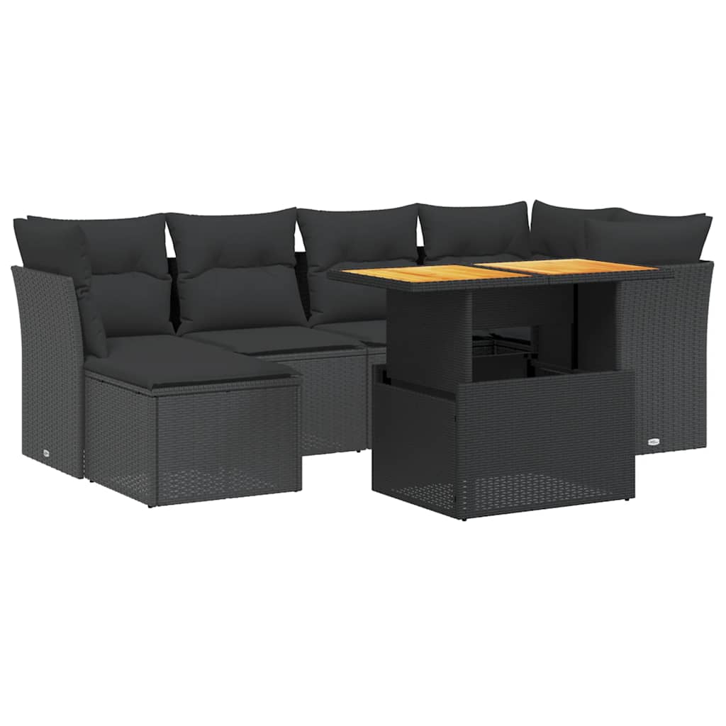 7 részes fekete polyrattan kerti ülőgarnitúra párnával