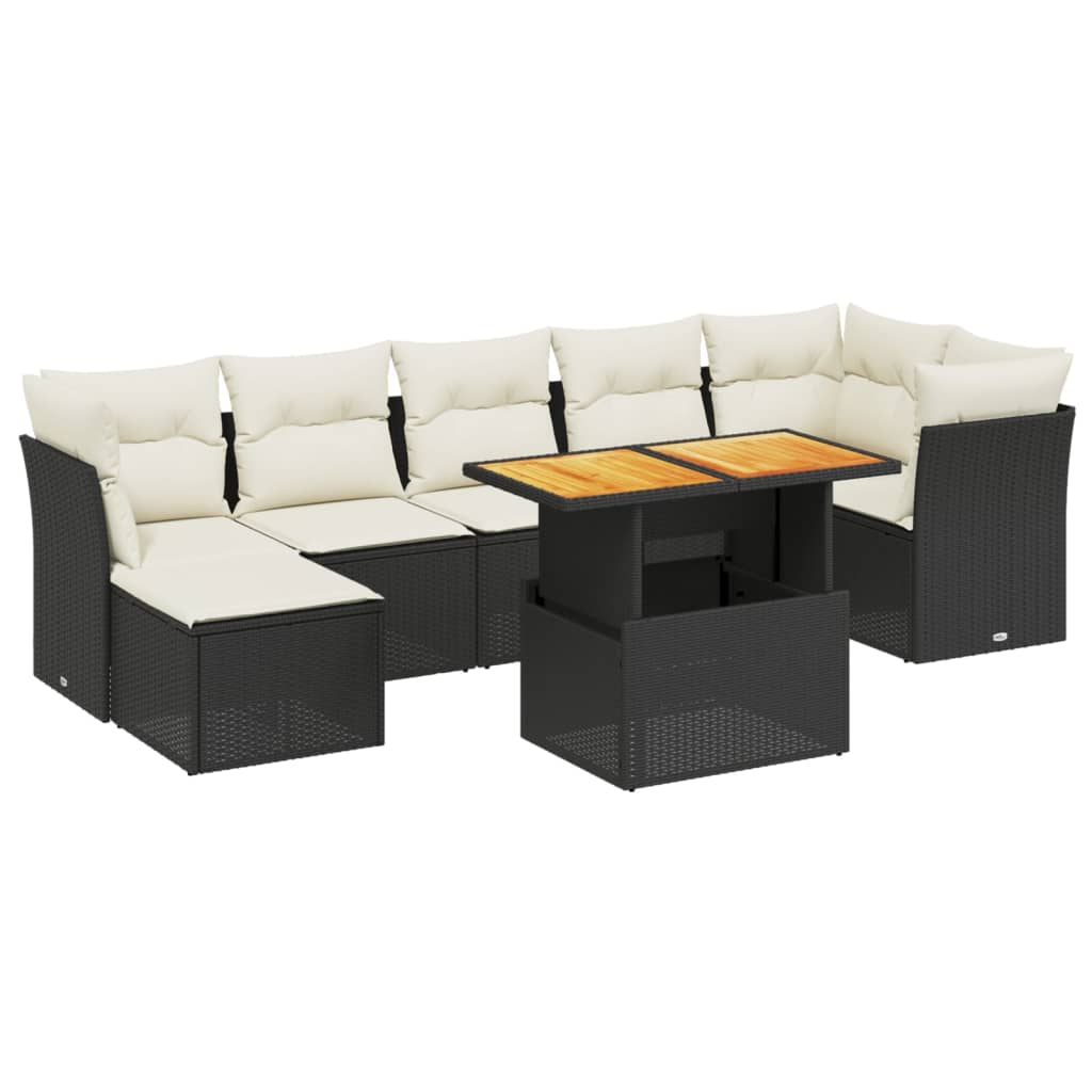 8 részes fekete polyrattan kerti ülőgarnitúra párnákkal