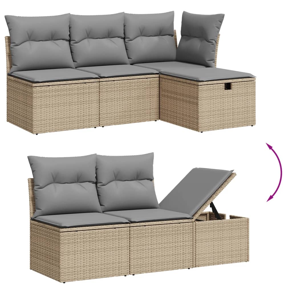 8 részes bézs polyrattan kerti ülőgarnitúra párnával