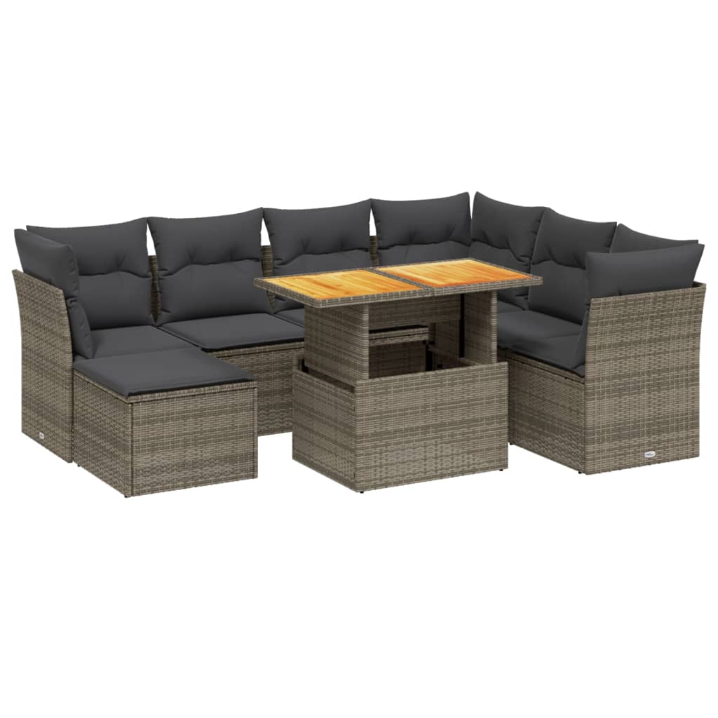 8 részes szürke polyrattan kerti ülőgarnitúra párnákkal