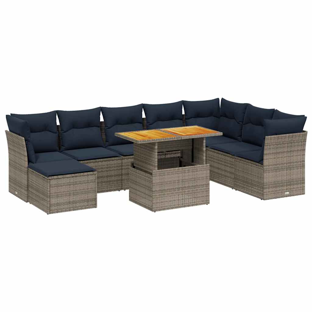 9 részes szürke polyrattan kerti ülőgarnitúra párnával