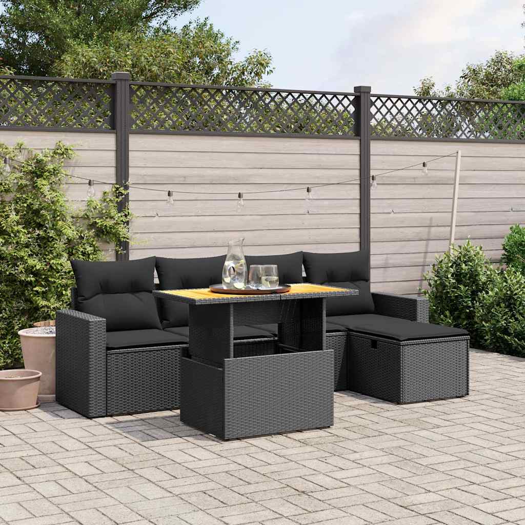 6 részes fekete polyrattan kerti ülőgarnitúra párnákkal