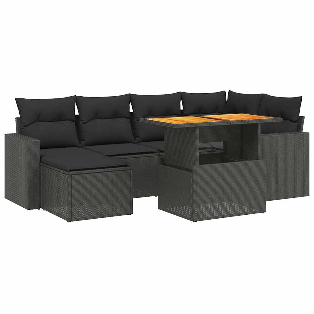 7 részes fekete polyrattan kerti ülőgarnitúra párnával