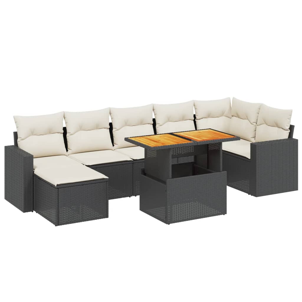 8 részes fekete polyrattan kerti ülőgarnitúra párnákkal