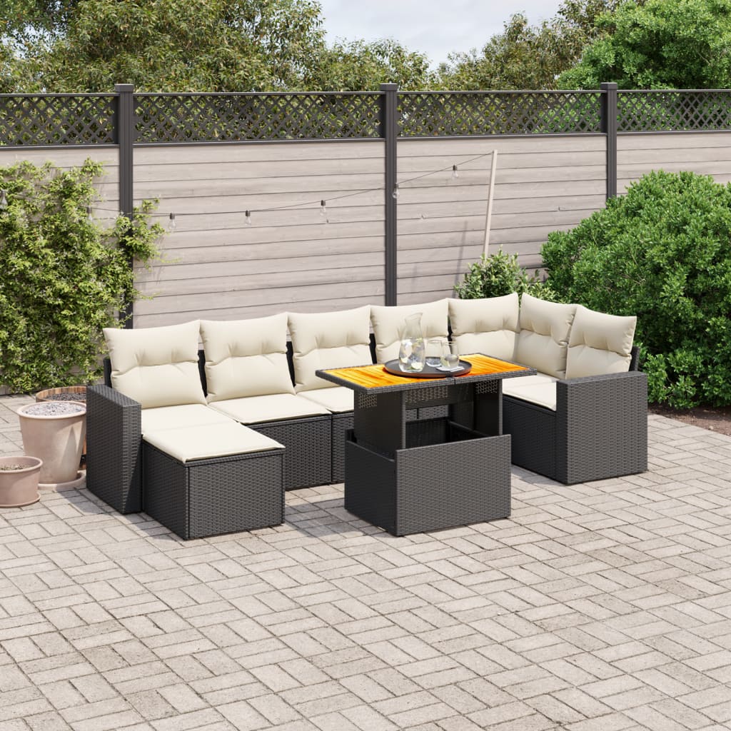 8 részes fekete polyrattan kerti ülőgarnitúra párnákkal