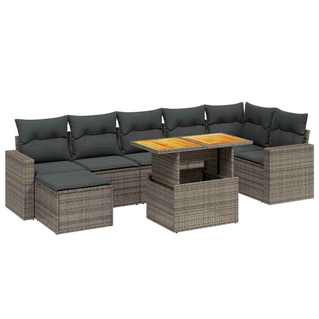 8 részes szürke polyrattan kerti ülőgarnitúra párnákkal