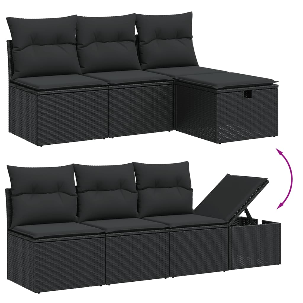 8 részes fekete polyrattan kerti ülőgarnitúra párnákkal