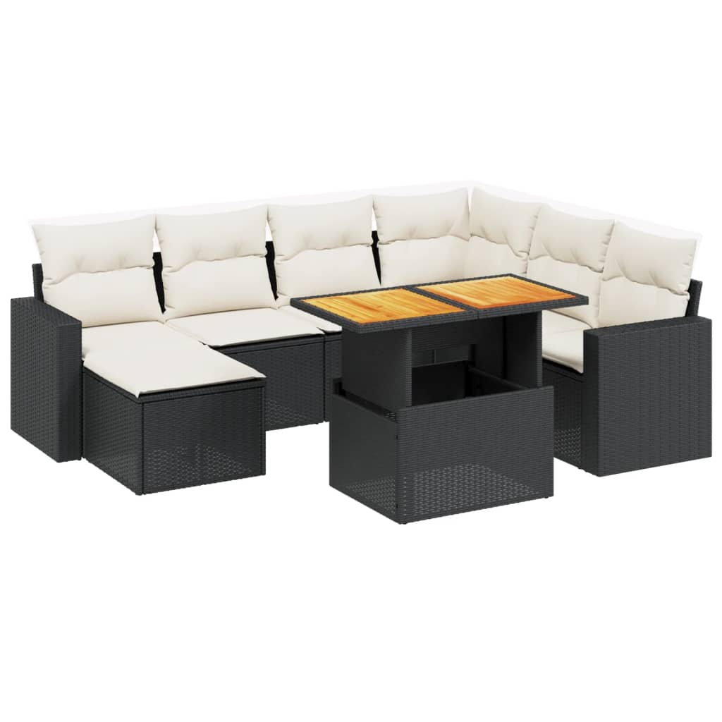 8 részes fekete polyrattan kerti ülőgarnitúra párnákkal