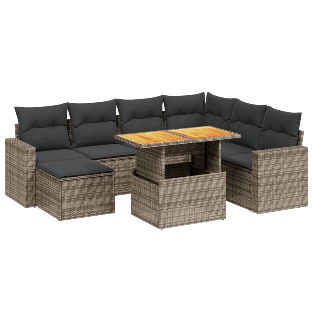 8 részes szürke polyrattan kerti ülőgarnitúra párnákkal