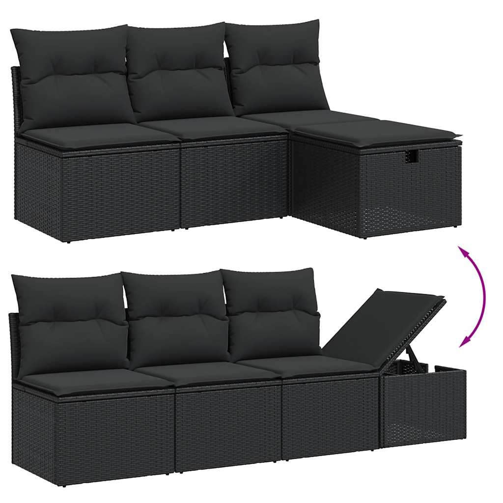 8 részes fekete polyrattan kerti ülőgarnitúra párnákkal