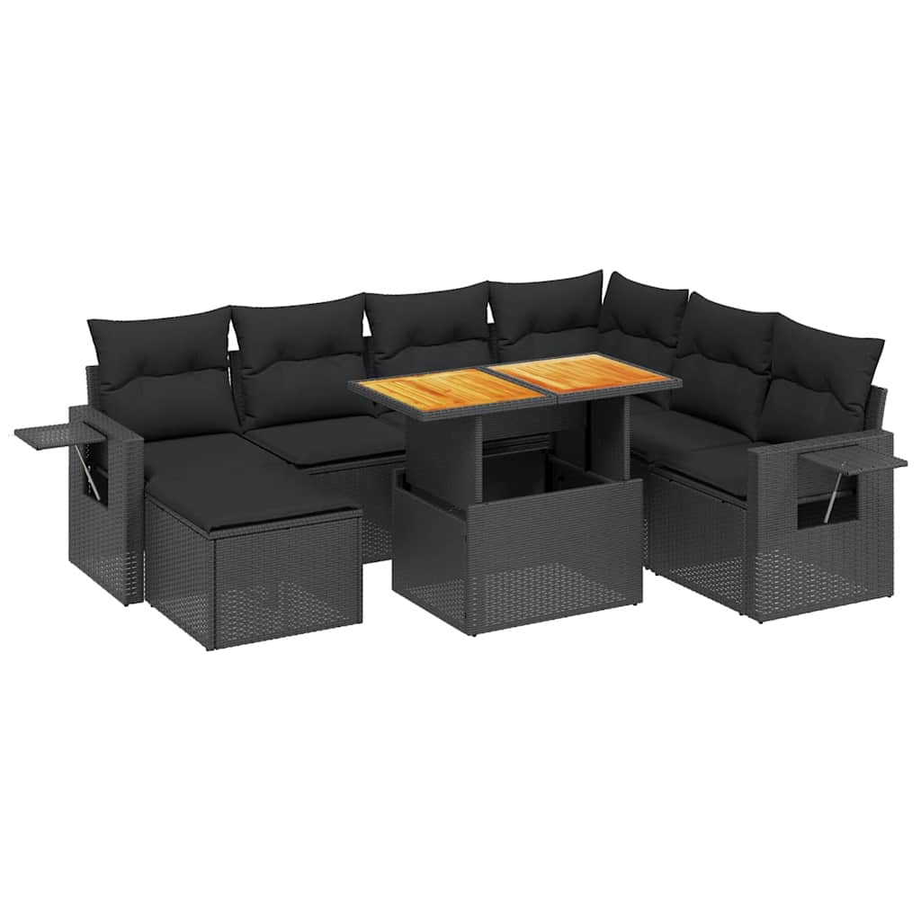 8 részes fekete polyrattan kerti ülőgarnitúra párnákkal