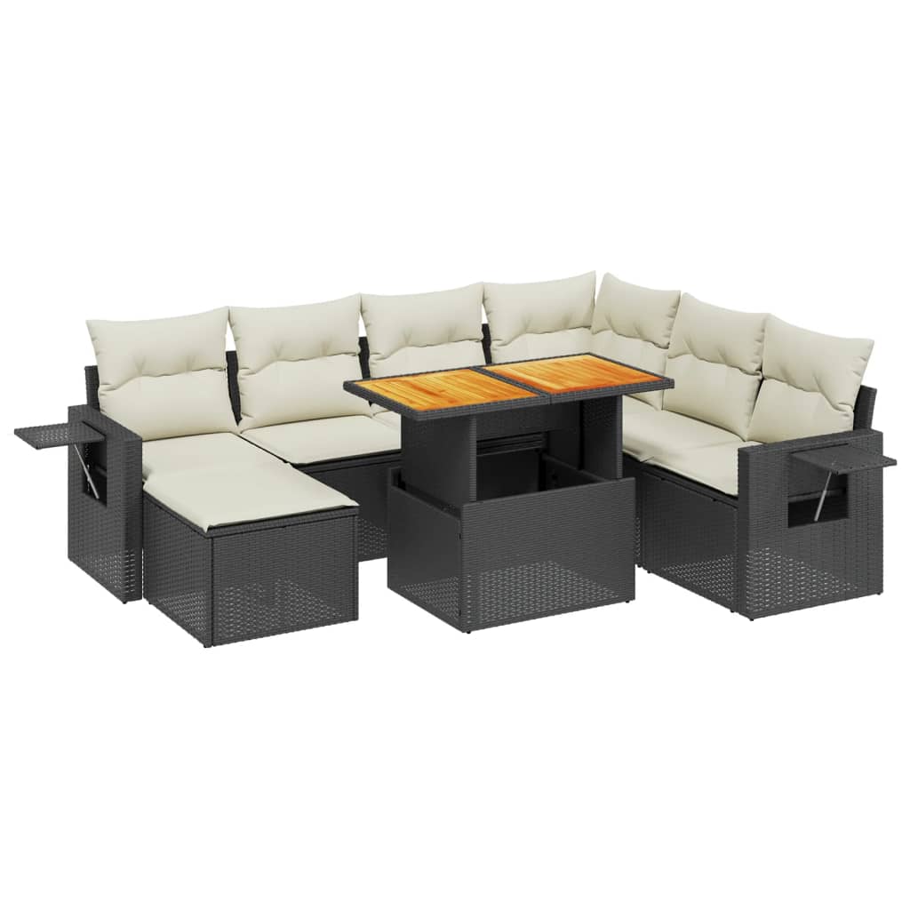 8 részes fekete polyrattan kerti ülőgarnitúra párnákkal