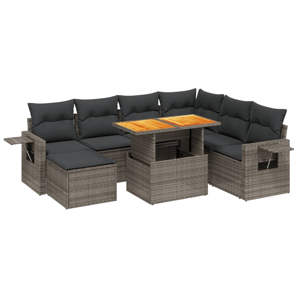 8 részes szürke polyrattan kerti ülőgarnitúra párnákkal
