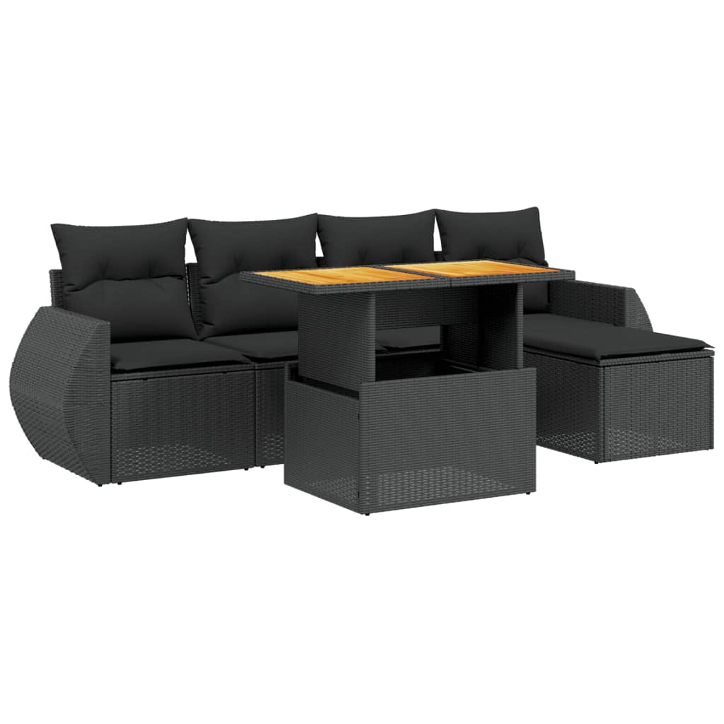 6 részes fekete polyrattan kerti ülőgarnitúra párnákkal