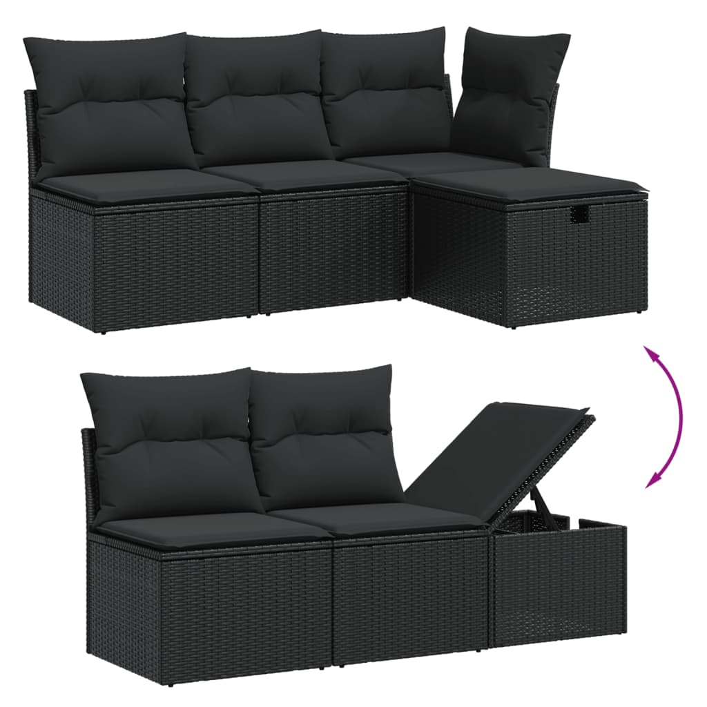 7 részes fekete polyrattan kerti ülőgarnitúra párnával