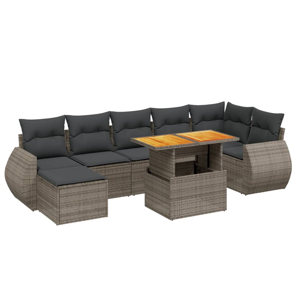 8 részes szürke polyrattan kerti ülőgarnitúra párnákkal