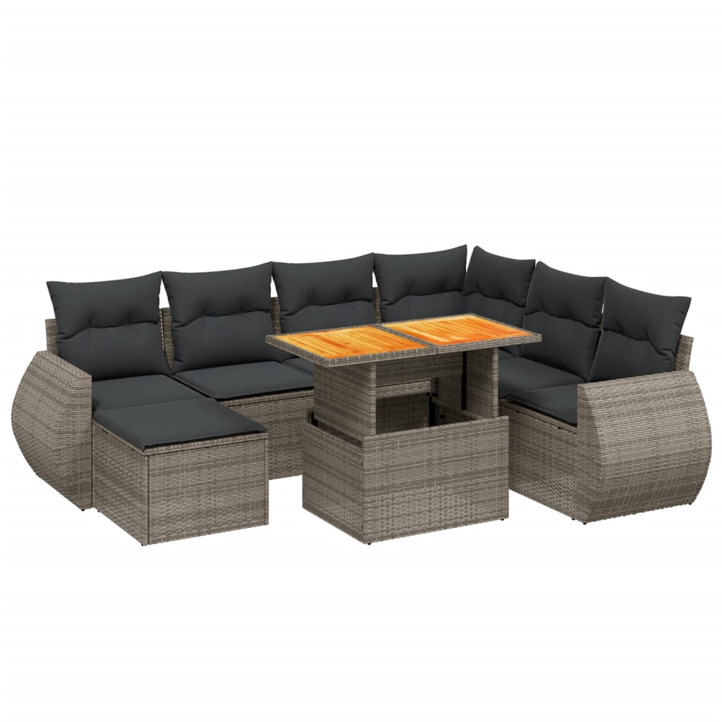 8 részes szürke polyrattan kerti ülőgarnitúra párnákkal