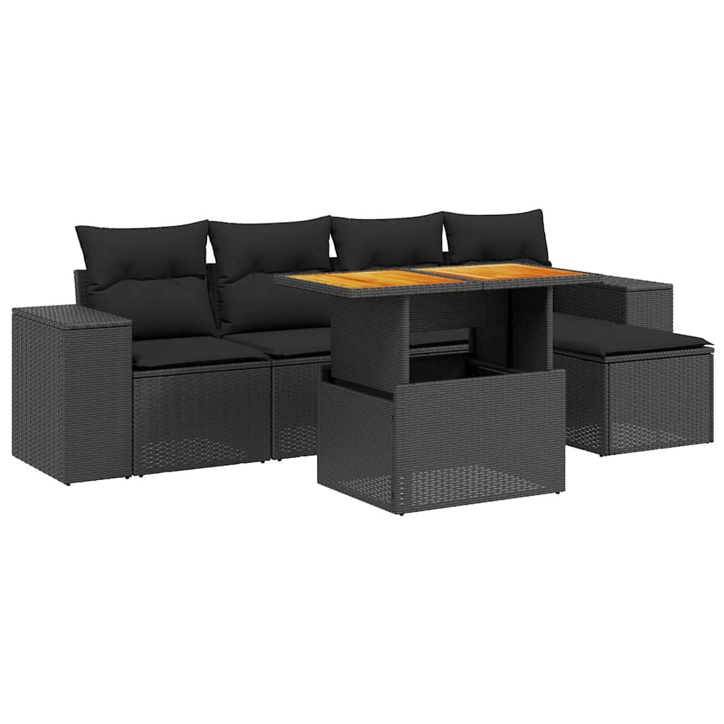 6 részes fekete polyrattan kerti ülőgarnitúra párnákkal