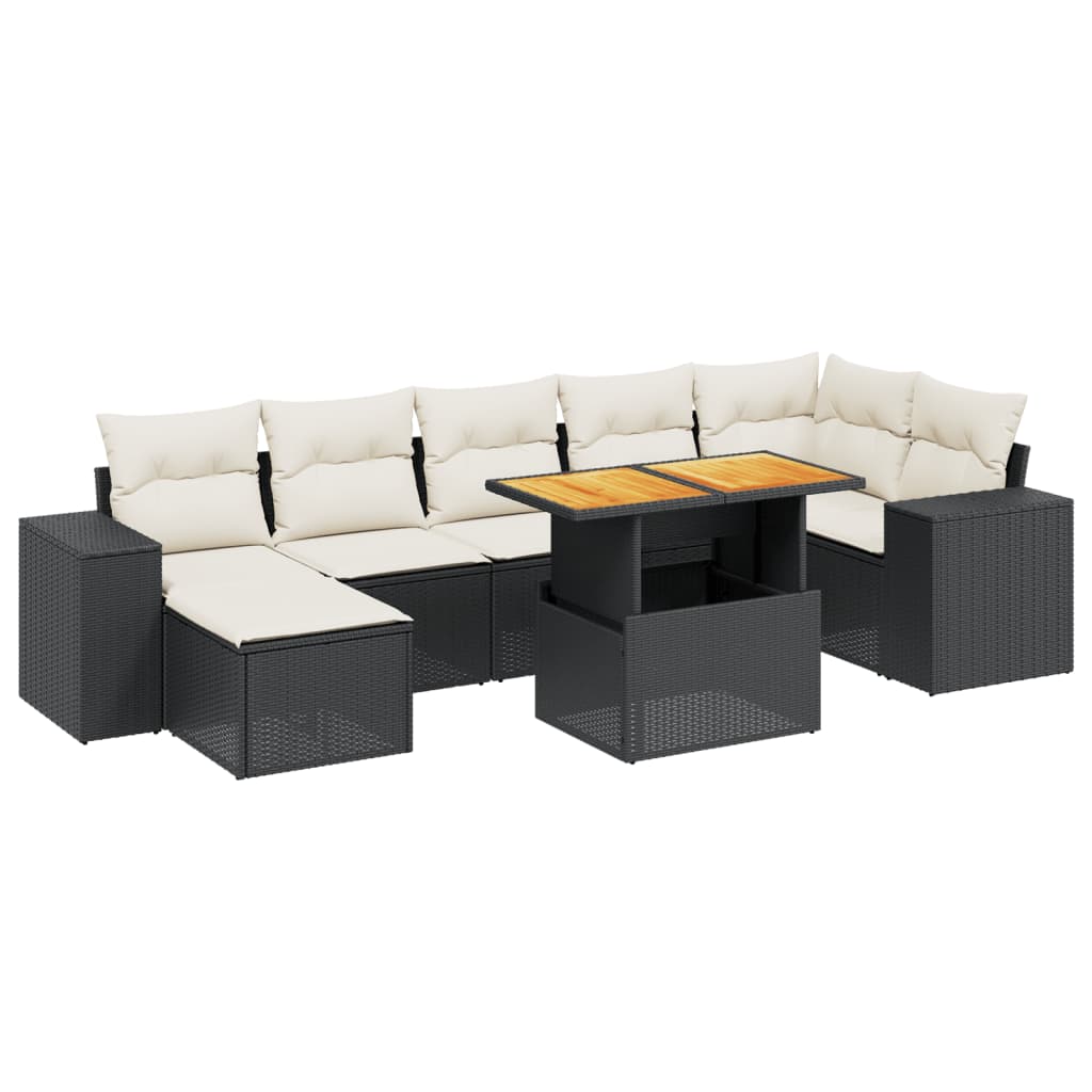 8 részes fekete polyrattan kerti ülőgarnitúra párnákkal