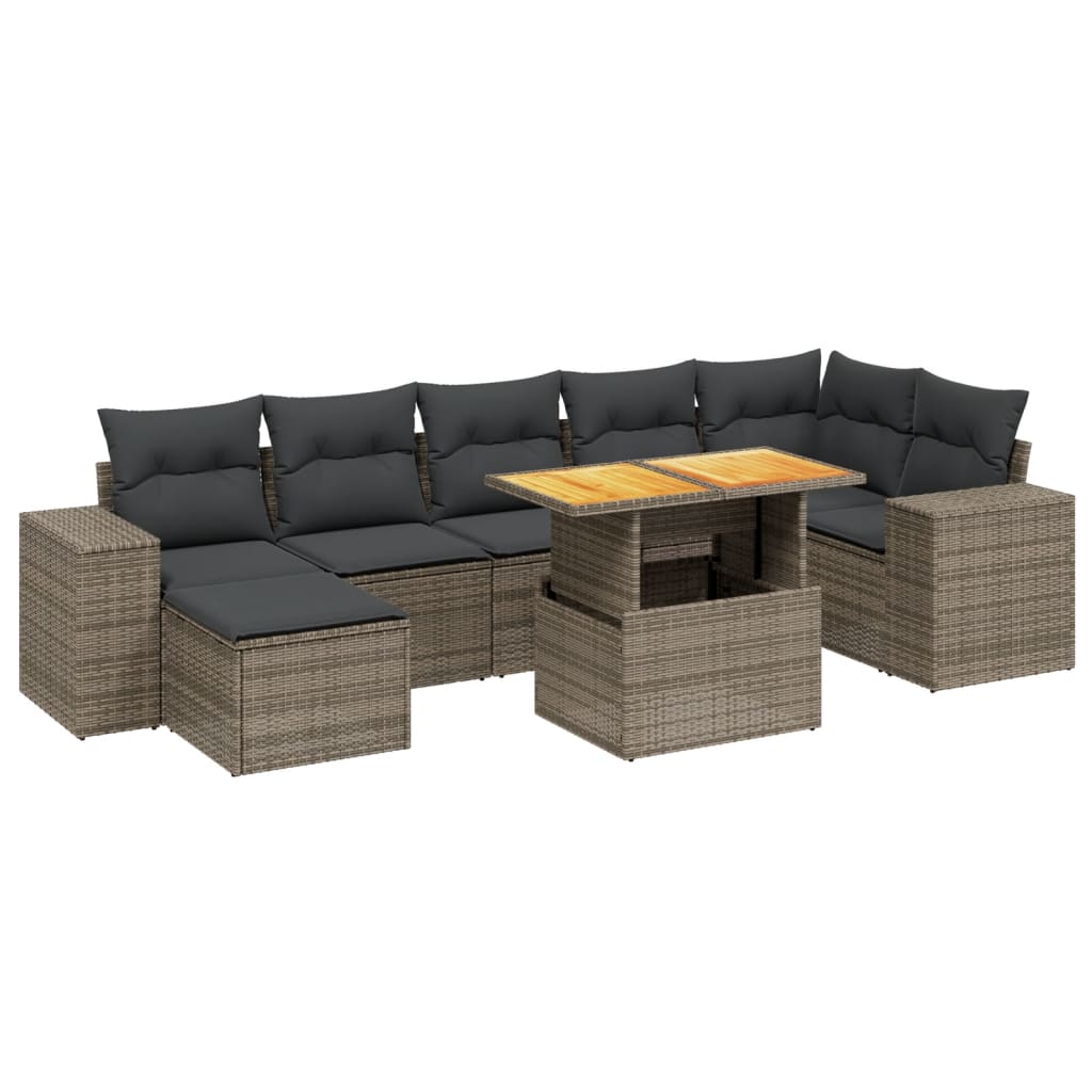 8 részes szürke polyrattan kerti ülőgarnitúra párnákkal