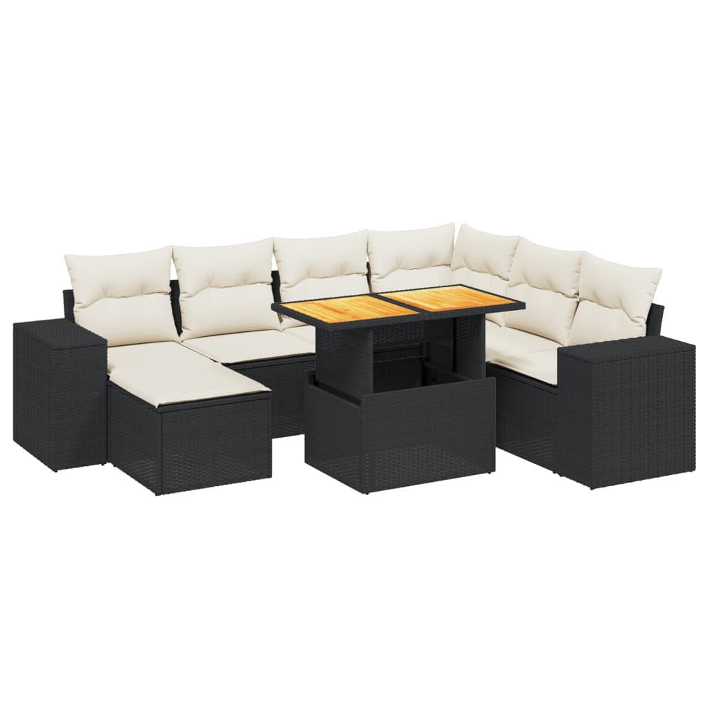 8 részes fekete polyrattan kerti ülőgarnitúra párnákkal