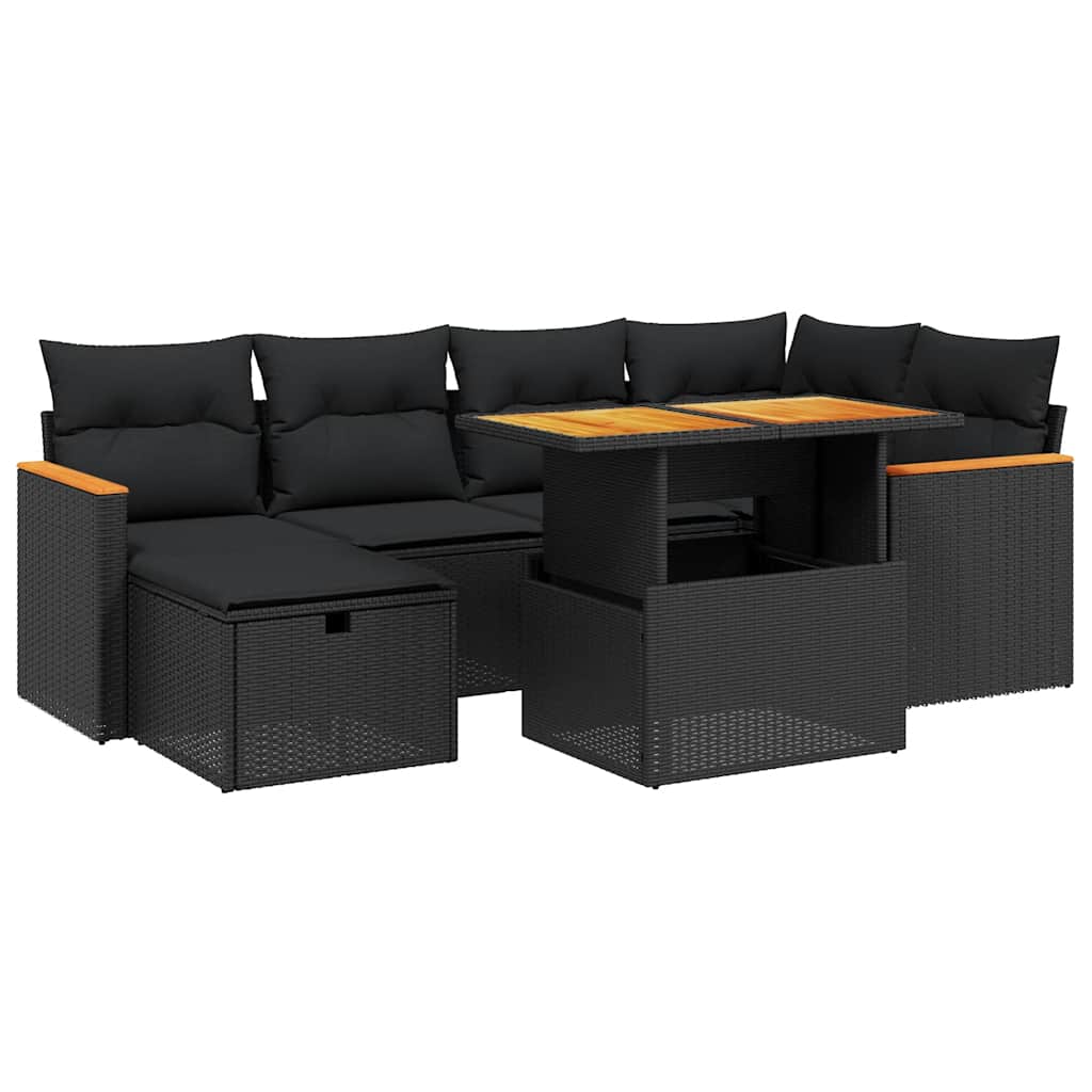 7 részes fekete polyrattan kerti ülőgarnitúra párnával