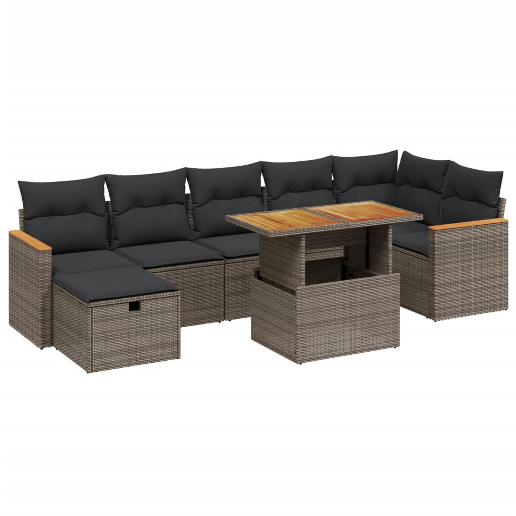 8 részes szürke polyrattan kerti ülőgarnitúra párnákkal