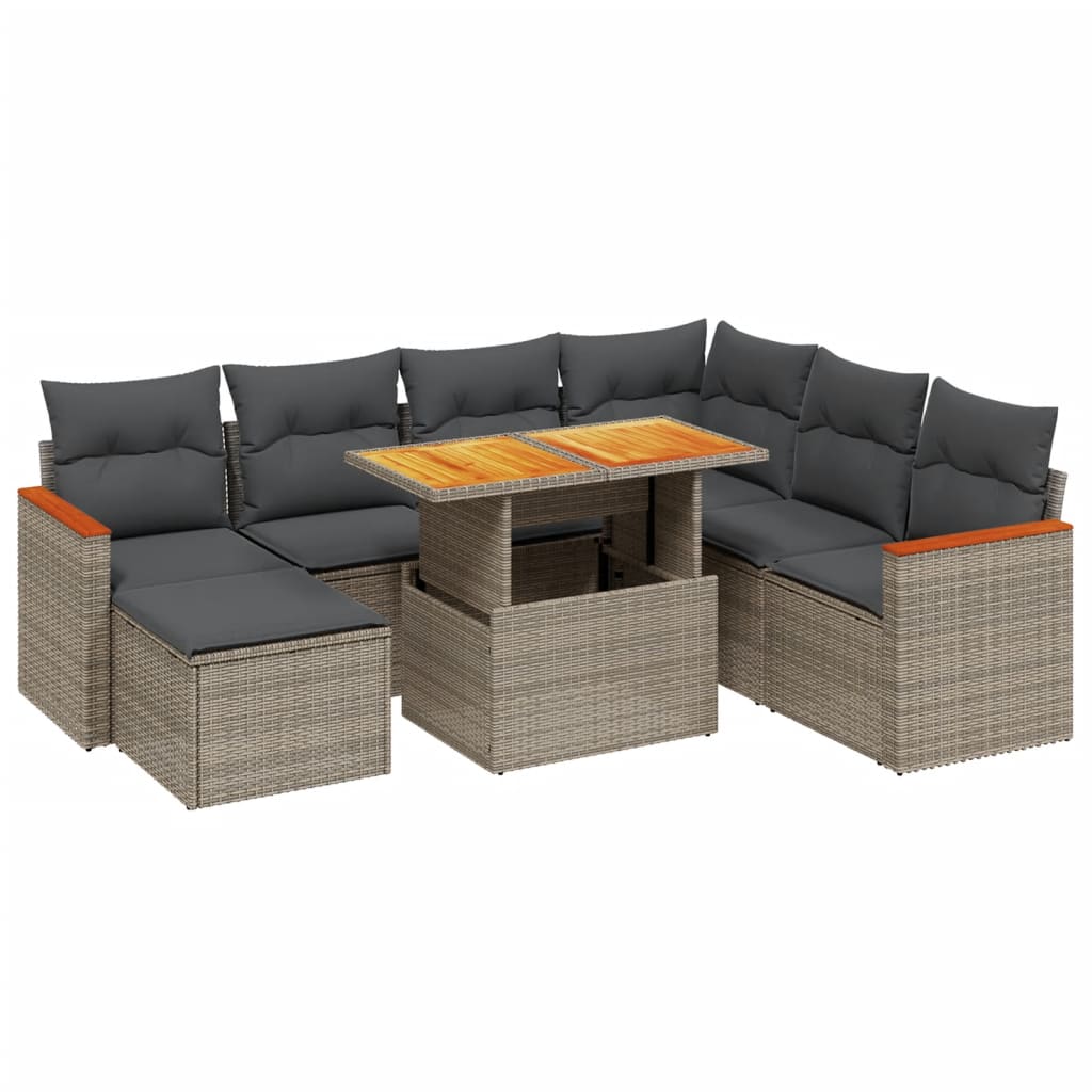 8 részes szürke polyrattan kerti ülőgarnitúra párnákkal