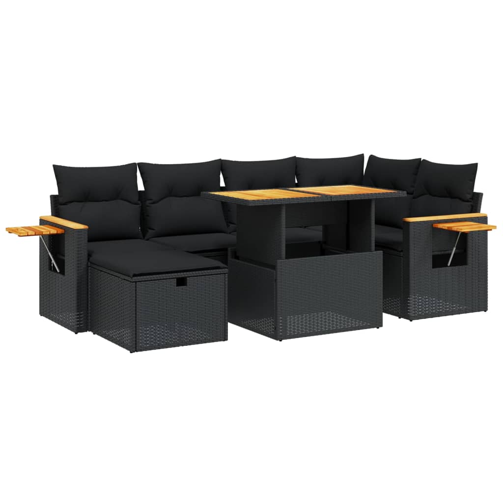 7 részes fekete polyrattan kerti ülőgarnitúra párnával