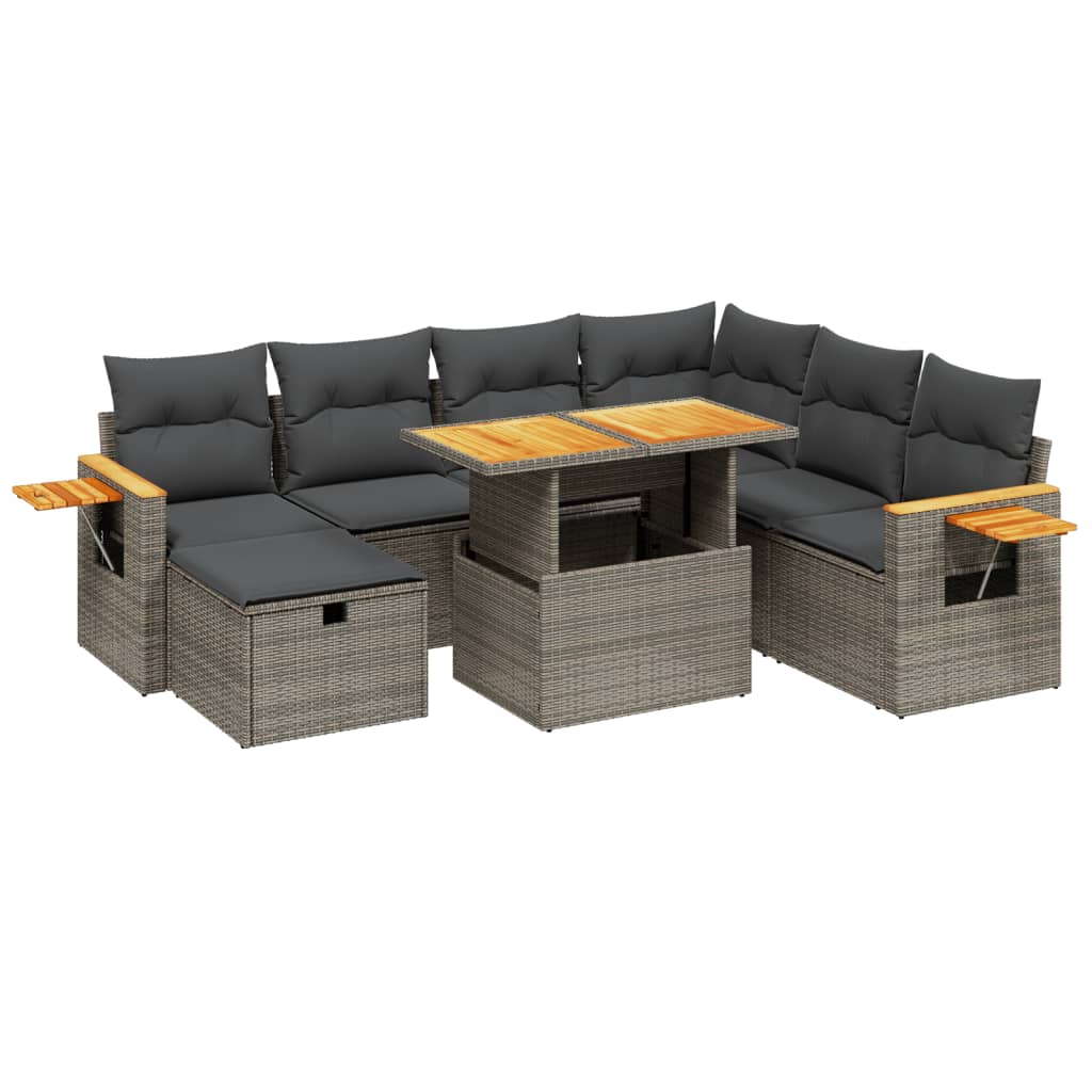 8 részes szürke polyrattan kerti ülőgarnitúra párnákkal