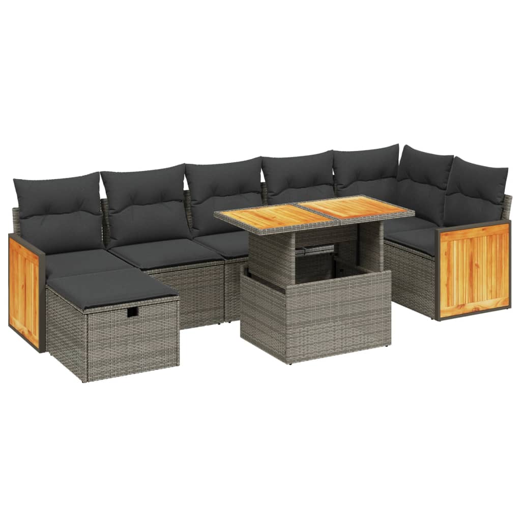 8 részes szürke polyrattan kerti ülőgarnitúra párnákkal