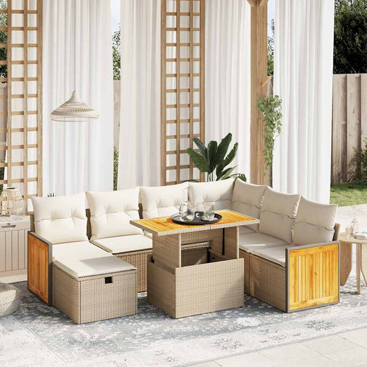 8 részes bézs polyrattan kerti ülőgarnitúra párnával