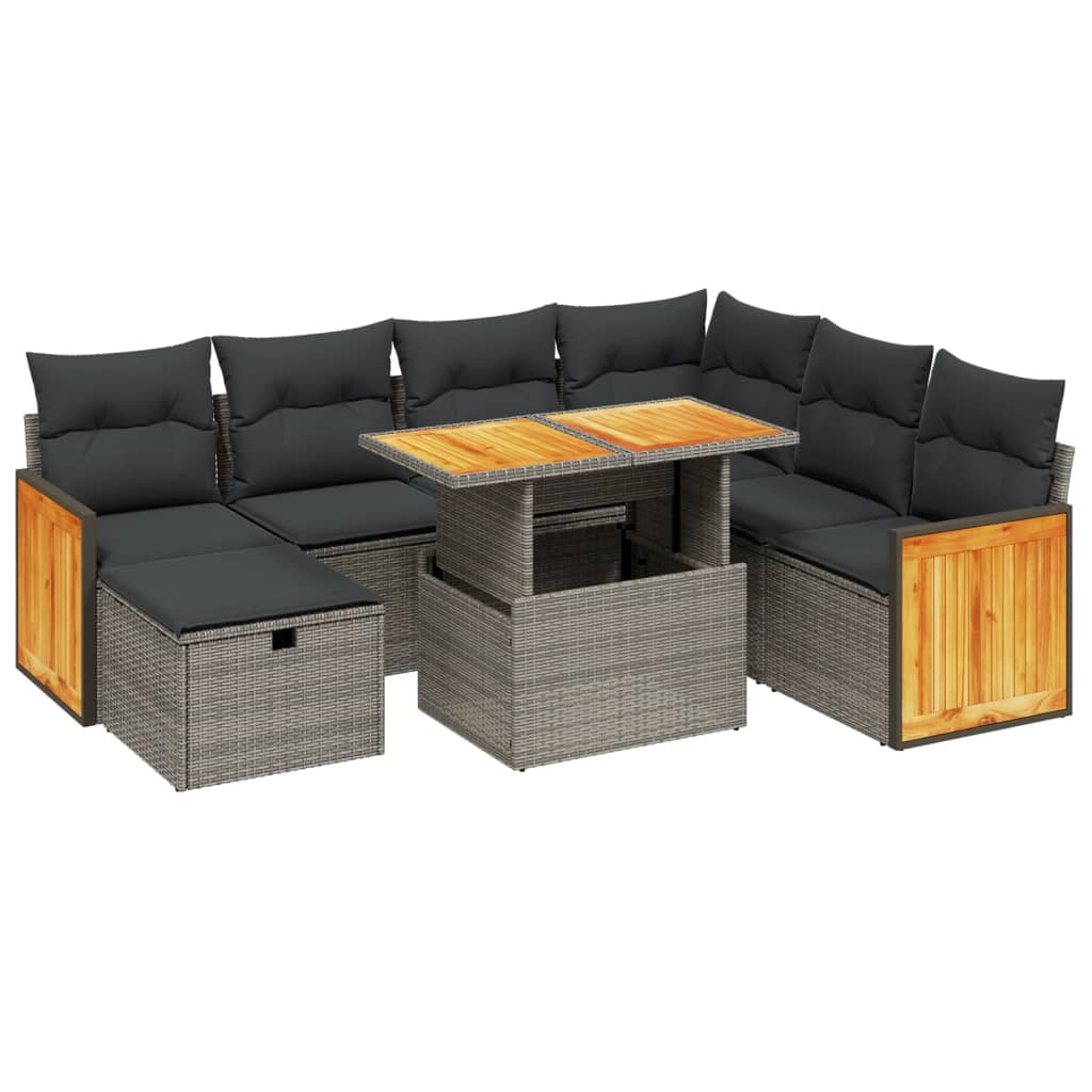 8 részes szürke polyrattan kerti ülőgarnitúra párnákkal