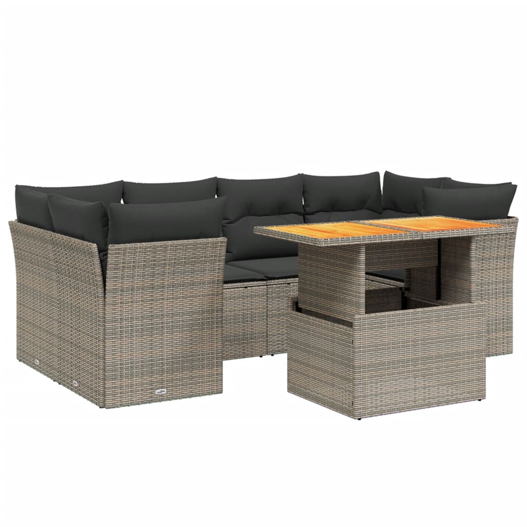 7 részes szürke polyrattan kerti ülőgarnitúra párnákkal