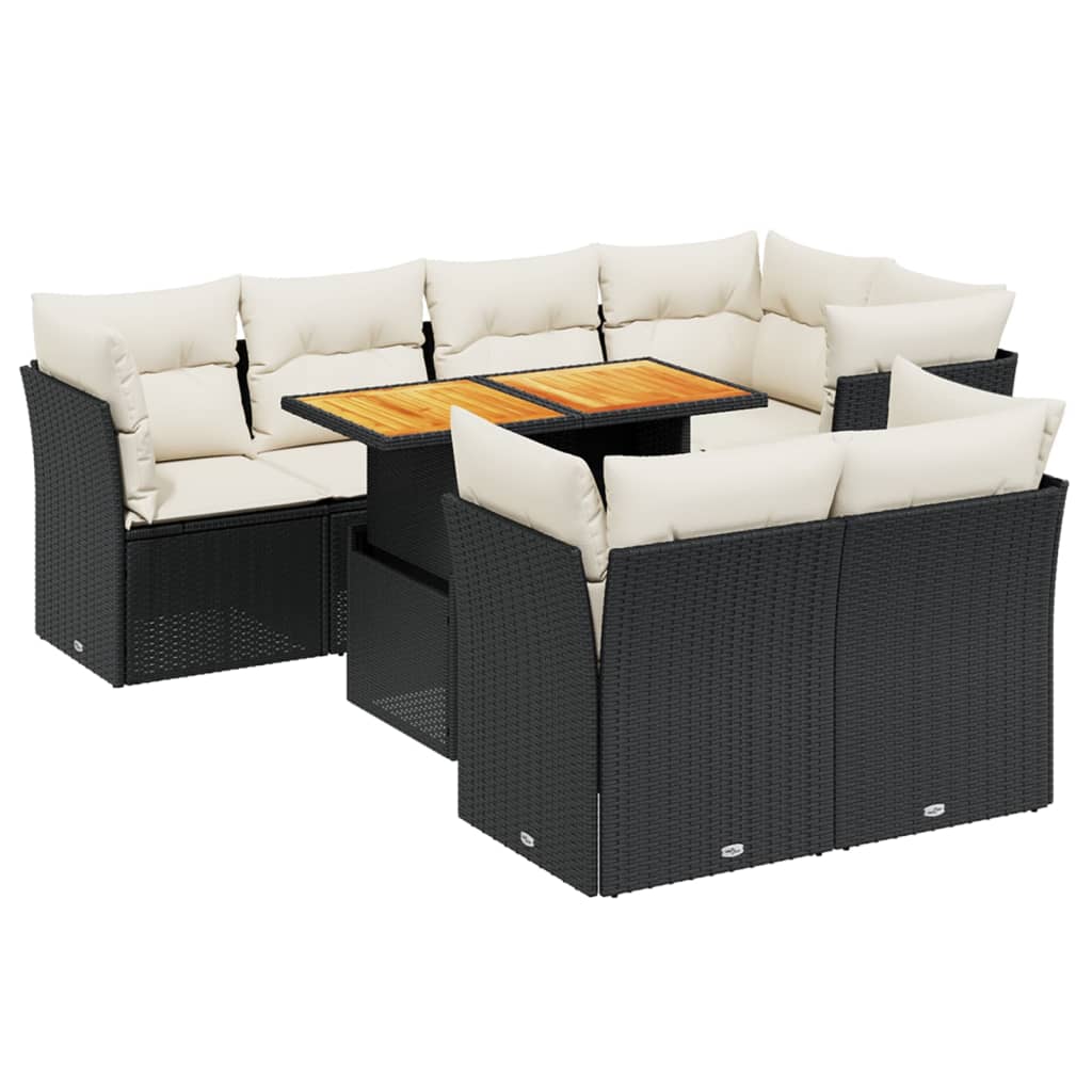 8 részes fekete polyrattan kerti ülőgarnitúra párnákkal