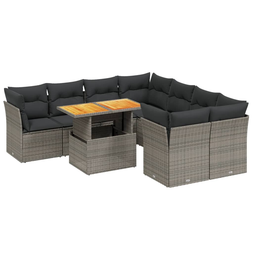 9 részes szürke polyrattan kerti ülőgarnitúra párnákkal