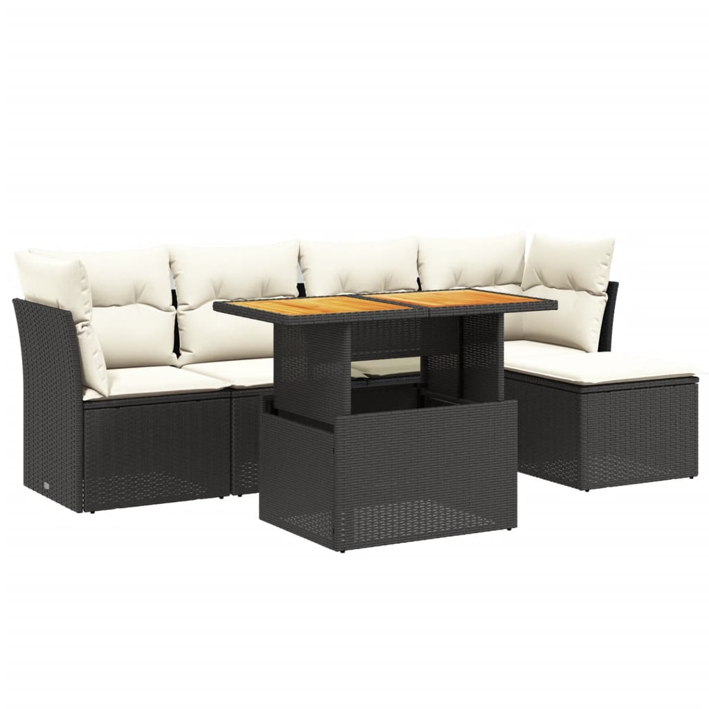 6 részes fekete polyrattan kerti ülőgarnitúra párnákkal