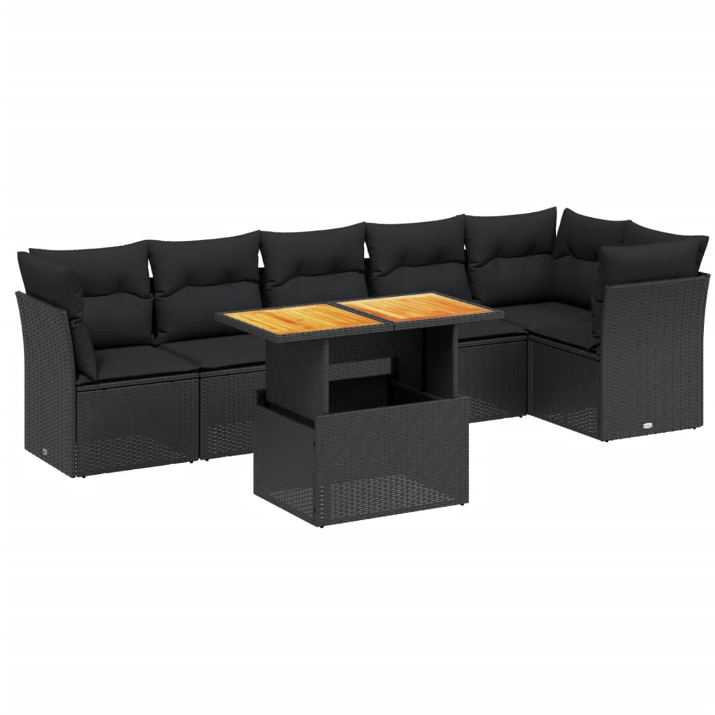 7 részes fekete polyrattan kerti ülőgarnitúra párnával